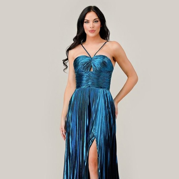 NEW LONG A-LINE SLEEVELESS LAME' DRESS WITH ADJUSTABLE SPAGHETTI STRAPS CD C153